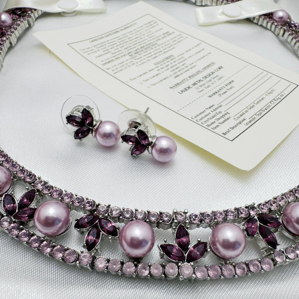 Suzanne Somers Collar CZ and Pink Pearl Necklace with Earrings